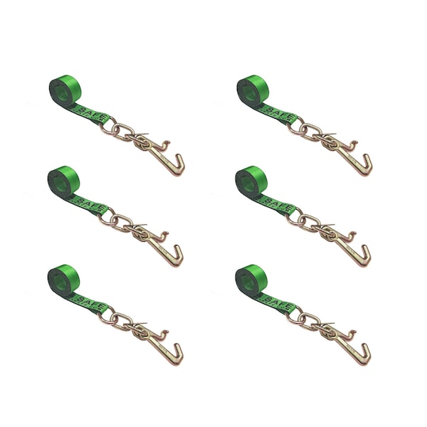 Tie 4 Safe 2" x 10' Tie Down Strap w/ TJ Cluster Hook for Wrecker Tow Truck Auto Hauling Green, 6PK TWS65-5210-TJ-GR-6 - main